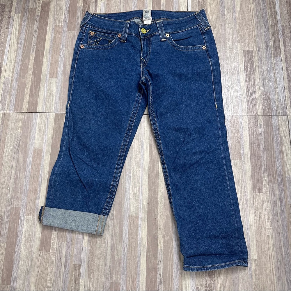 True Religion Women's Indigo Cropped Jeans with Signature Pocket Stitching - Picture 2 of 12